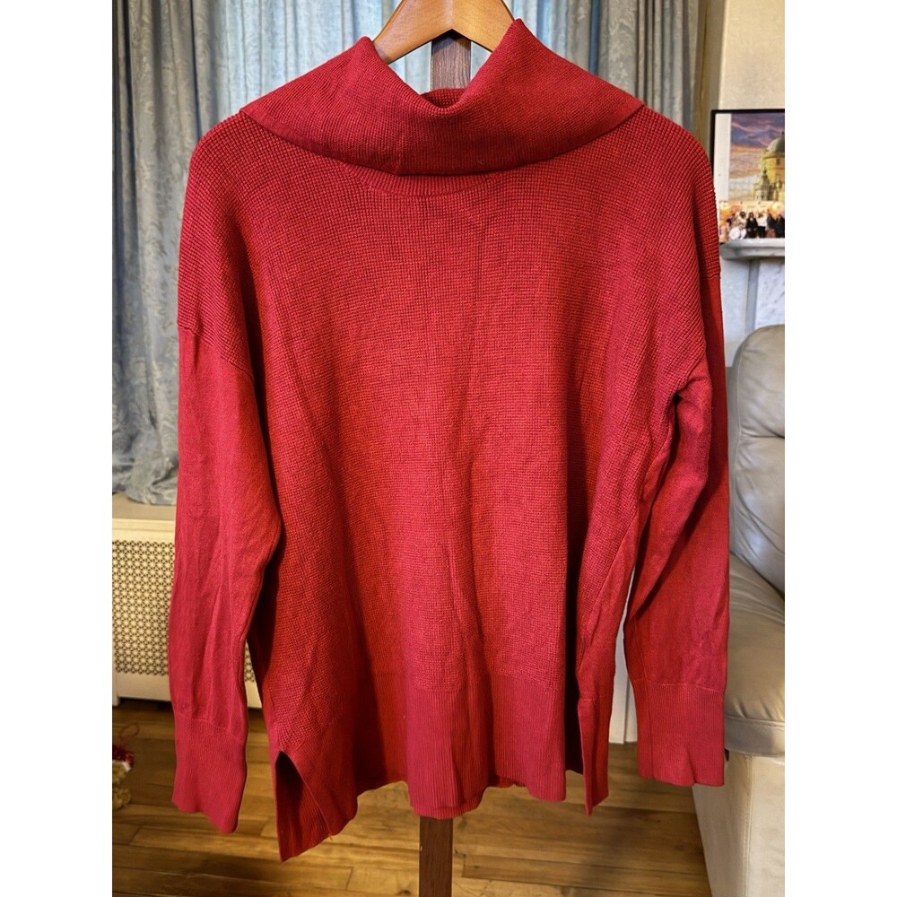 Jones New York Womenβs M Red Solid Knit Pullover Sweater Cowl Neck Long Sleeve